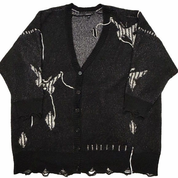 Torrid Mystic Moths 5X Black White Distressed Button Up Cardigan White Accents - Picture 4 of 15